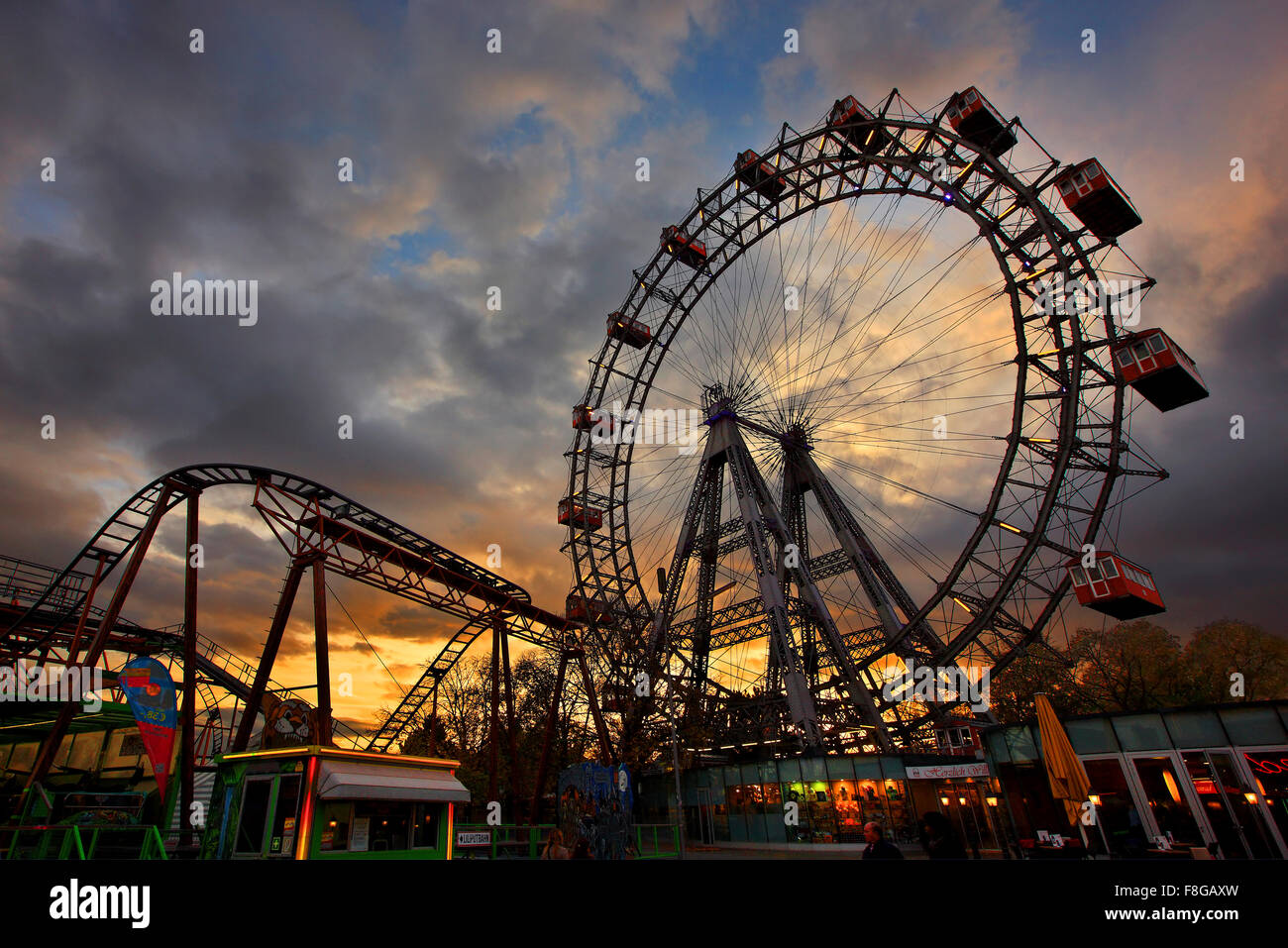 The famous 'Riesenrad' (remember 'The Third Man'?), the giant Ferris wheel at Prater park, Vienna, Austria. Stock Photo