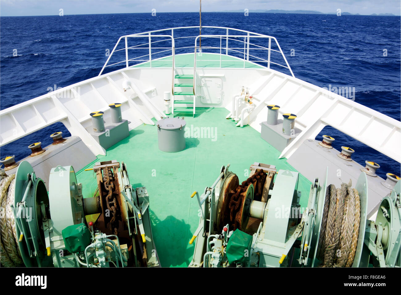 From the bow of a ship on the ocean Stock Photo