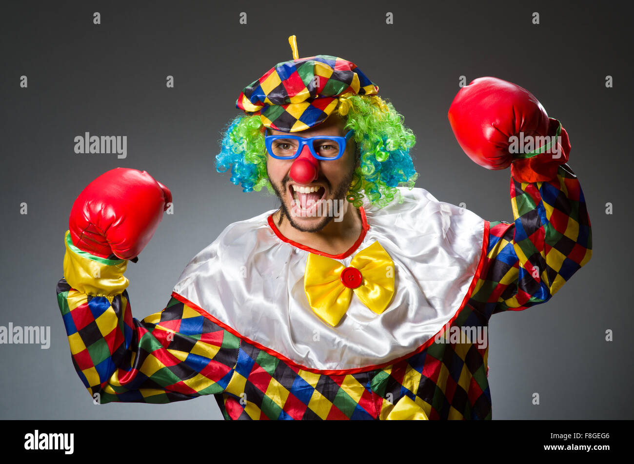 Funny clown with boxing gloves Stock Photo - Alamy
