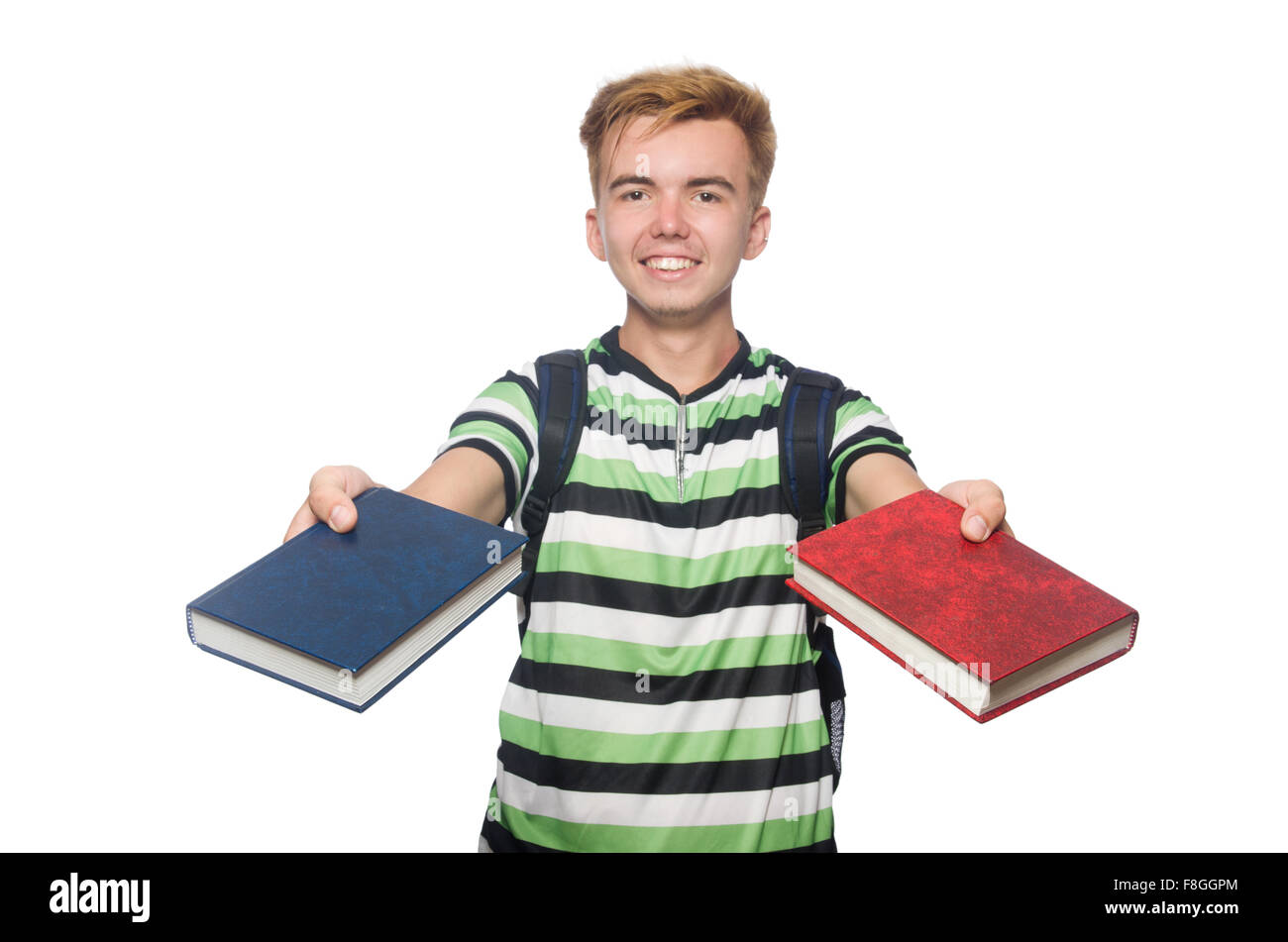 Student with books isolated on the white Stock Photo - Alamy