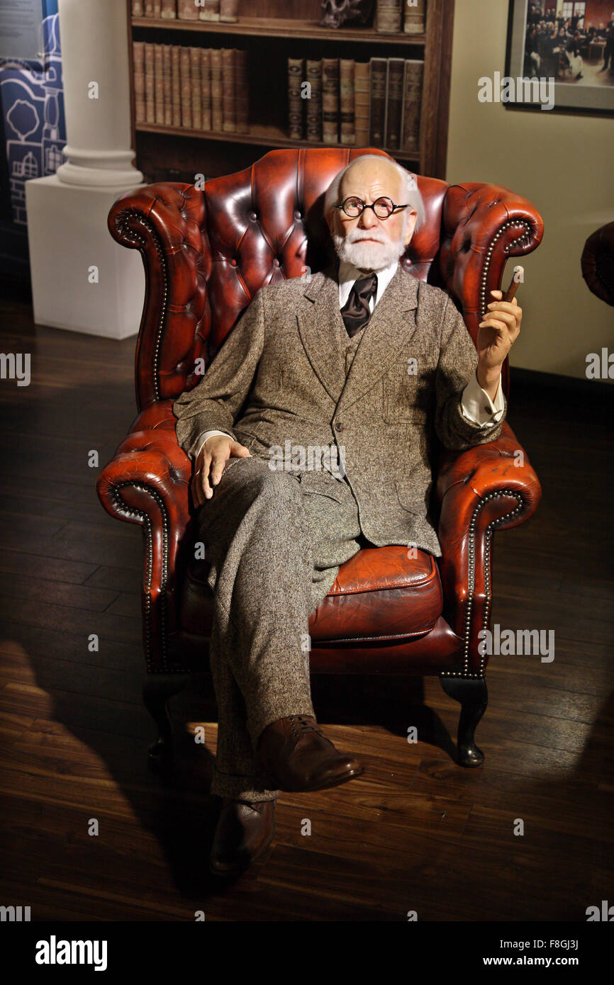 Sigmund Freud in Madame Tussauds waxworks museum, Prater park, Vienna Stock Photo