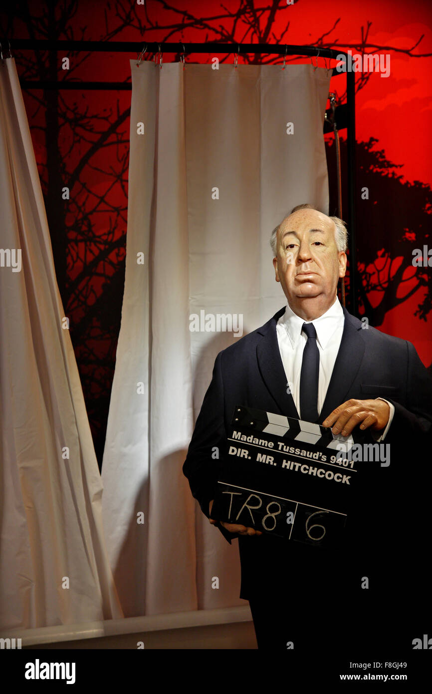 Famous director Alfred Hitchcock  in Madame Tussauds waxworks museum, Prater park, Vienna Stock Photo
