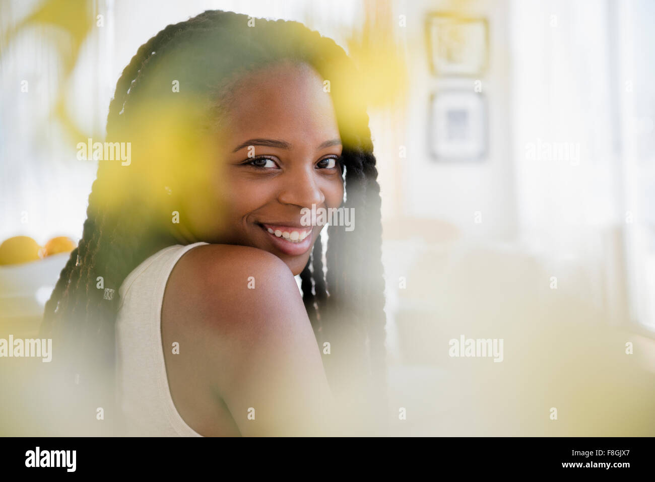Black woman smiling Stock Photo