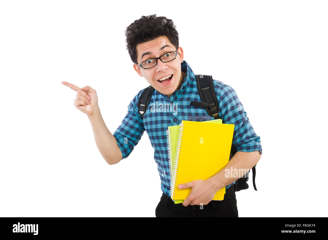 Funny student with books isolated on white Stock Photo - Alamy