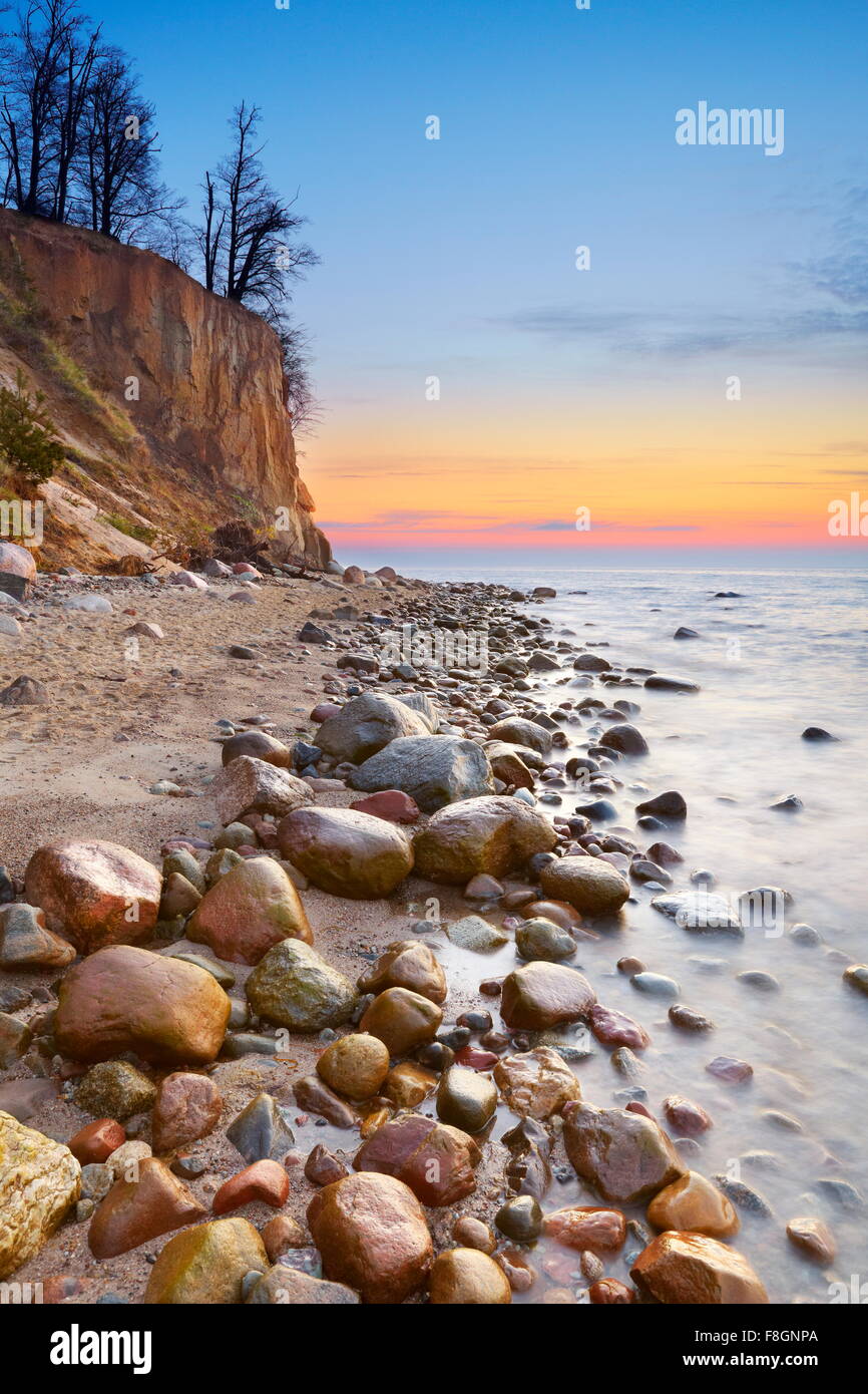 Beach before sunrise, Baltic Sea, Pomerania, Poland Stock Photo