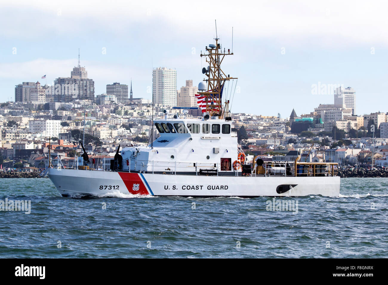 USCGC Hawksbill (WPB-87312) patrols the San Francisco waterfront. The Hawksbill is an 87ft Marine Protector Class Patrol Boat. Stock Photo