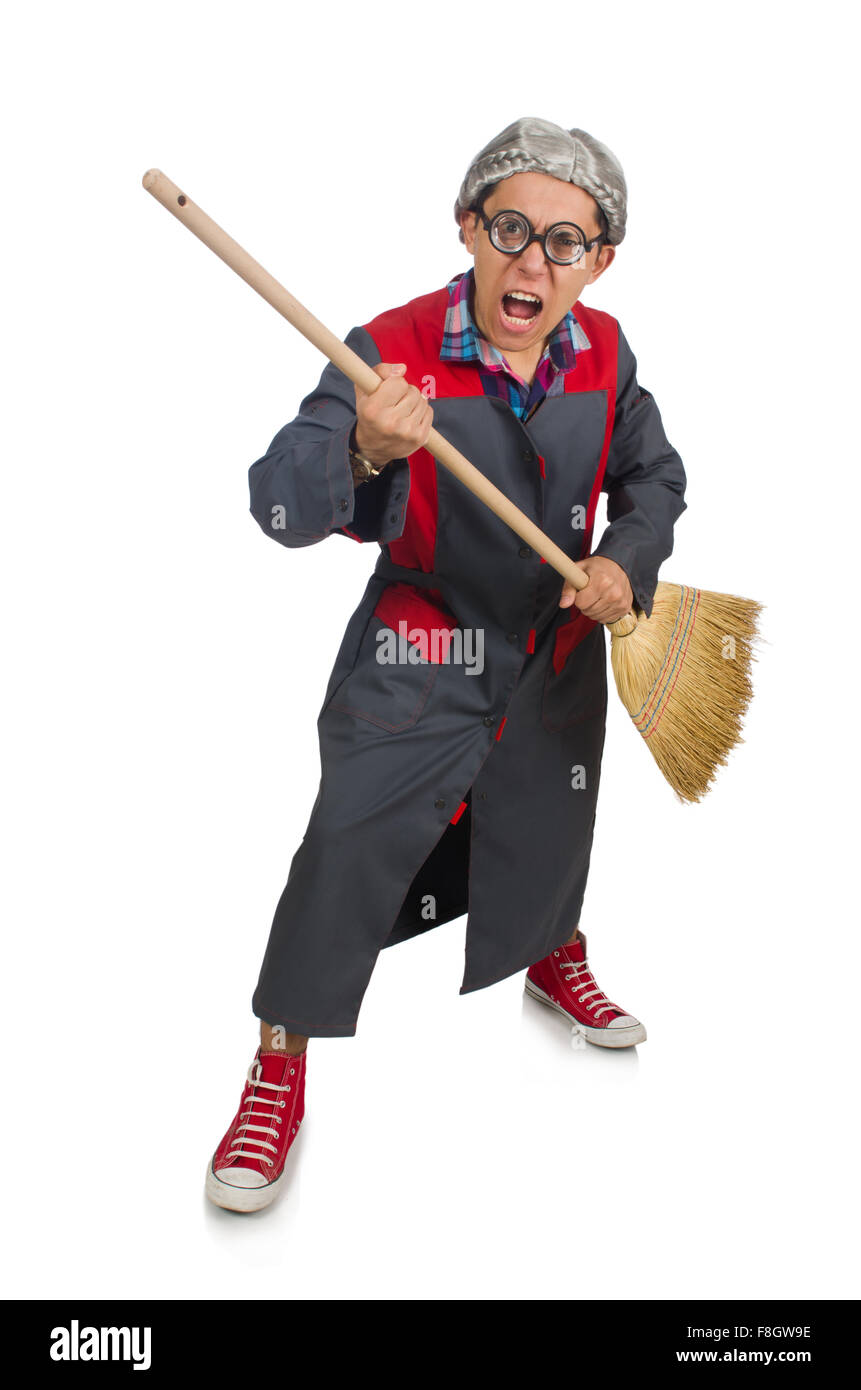 Funny janitor isolated on white Stock Photo - Alamy