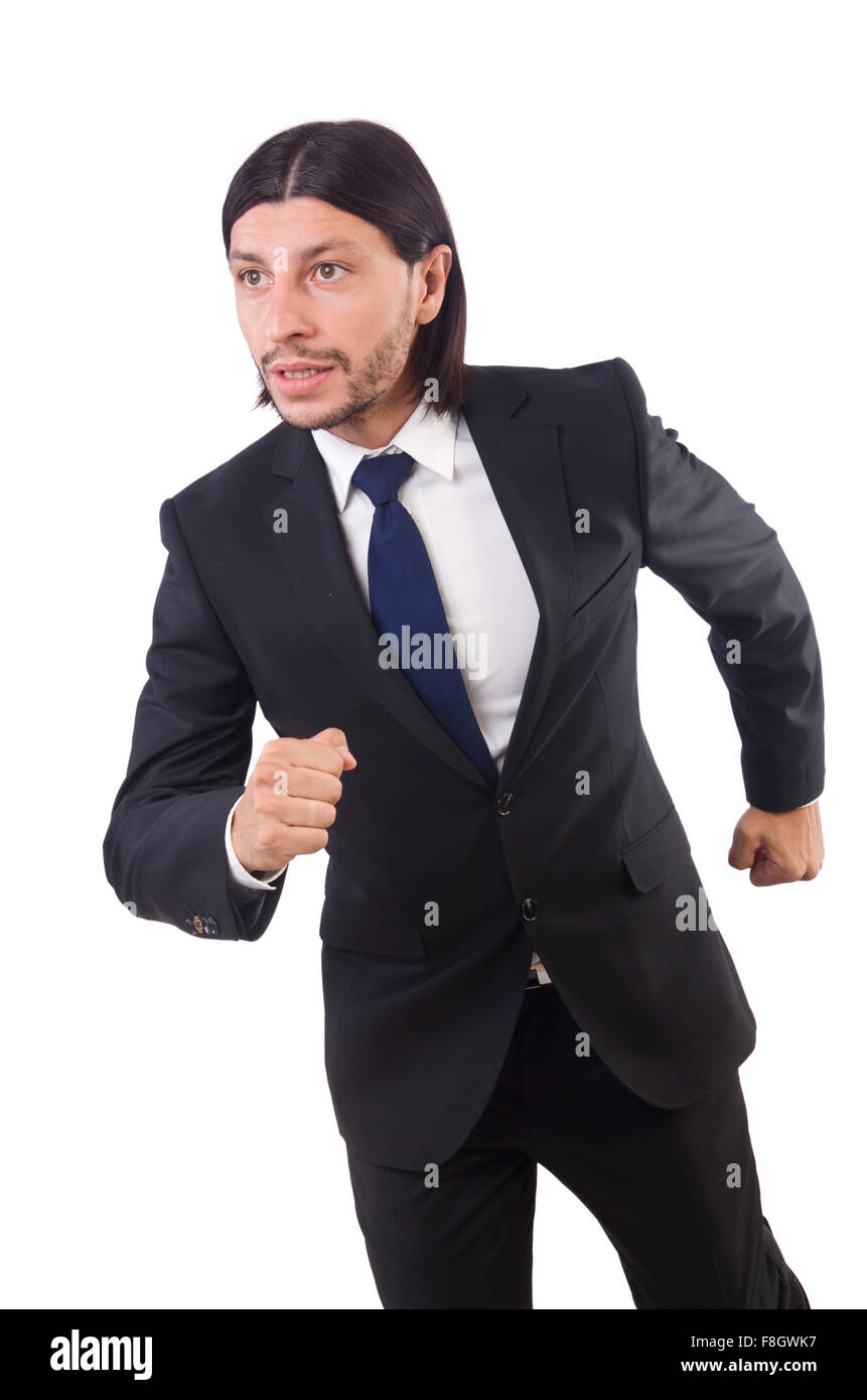 Businessman rushing isolated on the white background Stock Photo - Alamy