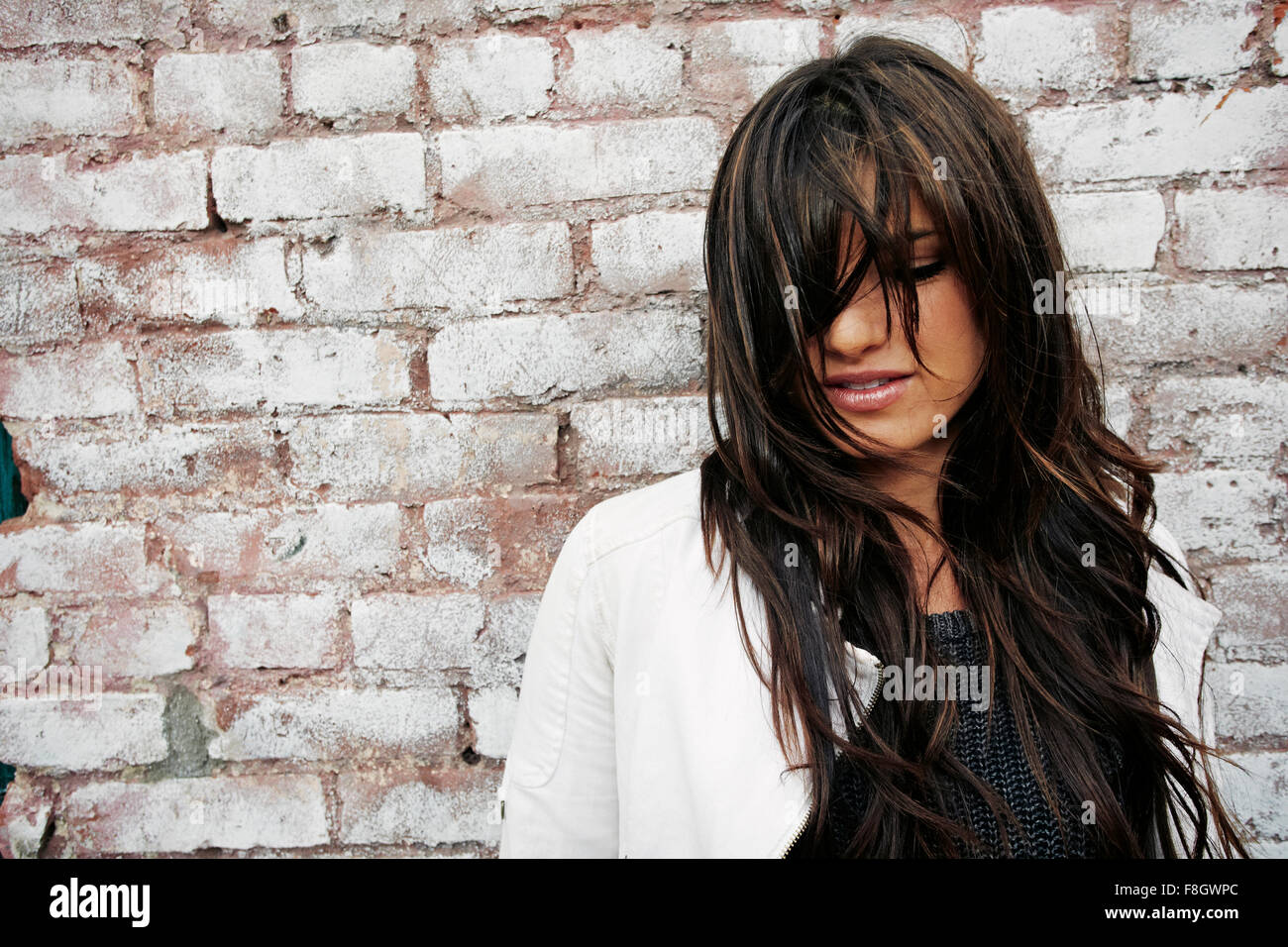 Caucasian Woman Standing At Brick Wall Stock Photo Alamy Caucasian Woman Standing At Brick Wall Stock Photo Alamy