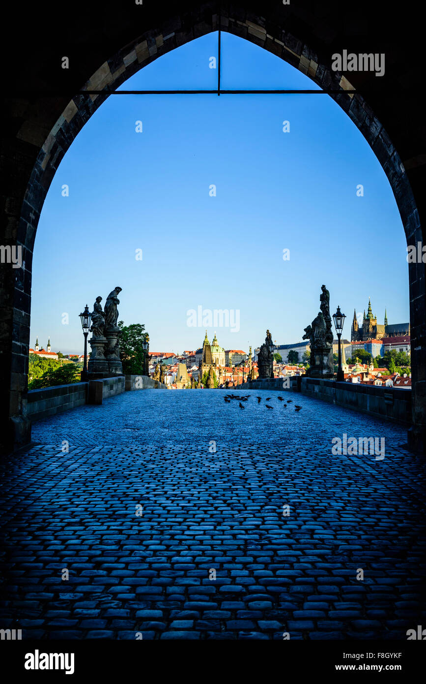 Arch over Prague cityscape, Czech Republic Stock Photo