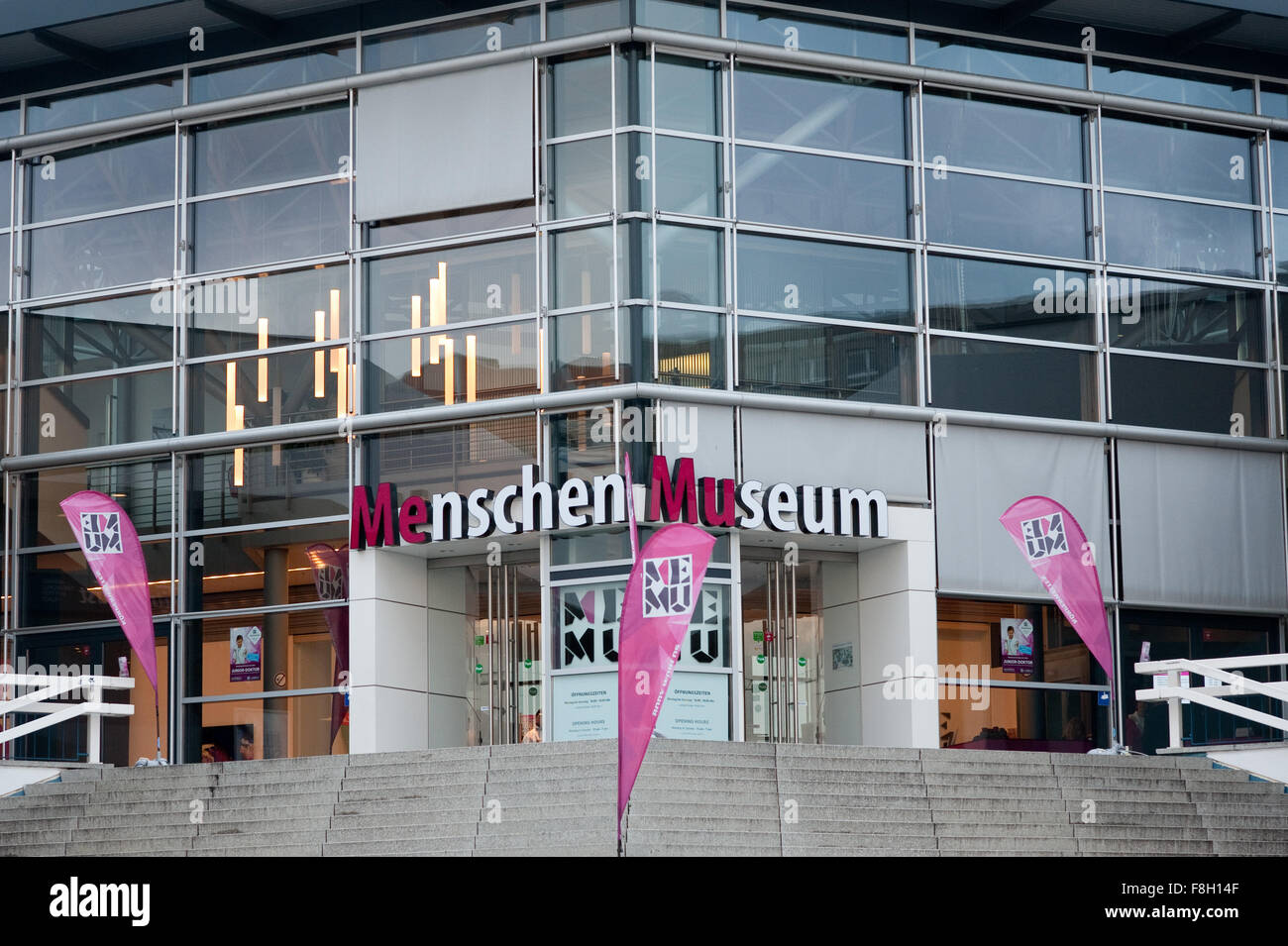 Berlin, Germany. 09th Dec, 2015. The entrance to the Menschen Museum underneath the television tower in Berlin, Germany, 09 December 2015. The Higher Administrative Court of Berlin will negotiate a revision on 10 December 2015 after the Administrative Court had allowed the opening of Body Worlds Museum earlier this year. Photo: KLAUS DIETMAR GABBERT/DPA/Alamy Live News Stock Photo