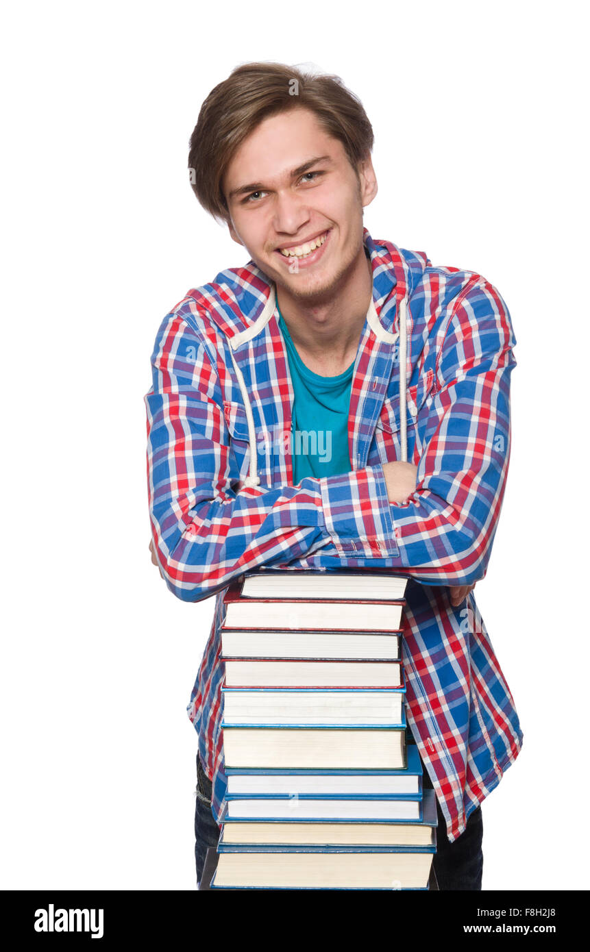 Funny student with books isolated on white Stock Photo - Alamy