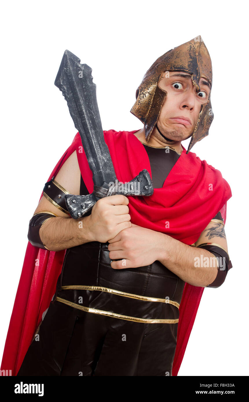 Gladiator holding sword isolated on white Stock Photo - Alamy