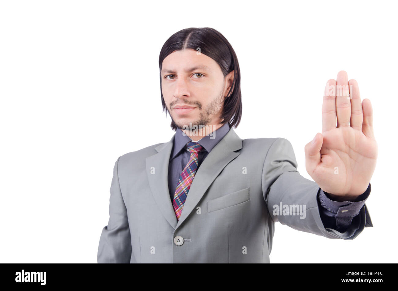 Young businessman in gray suit isolated on white Stock Photo - Alamy