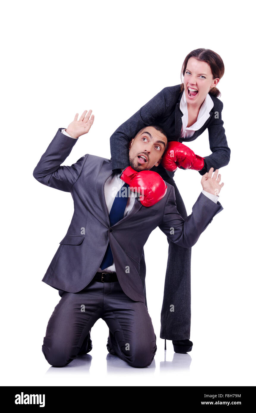 Office Infighting Office pair fighting isolated on white Stock Photo - Alamy