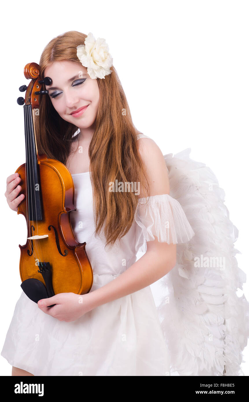 Young violin player isolated on white Stock Photo - Alamy