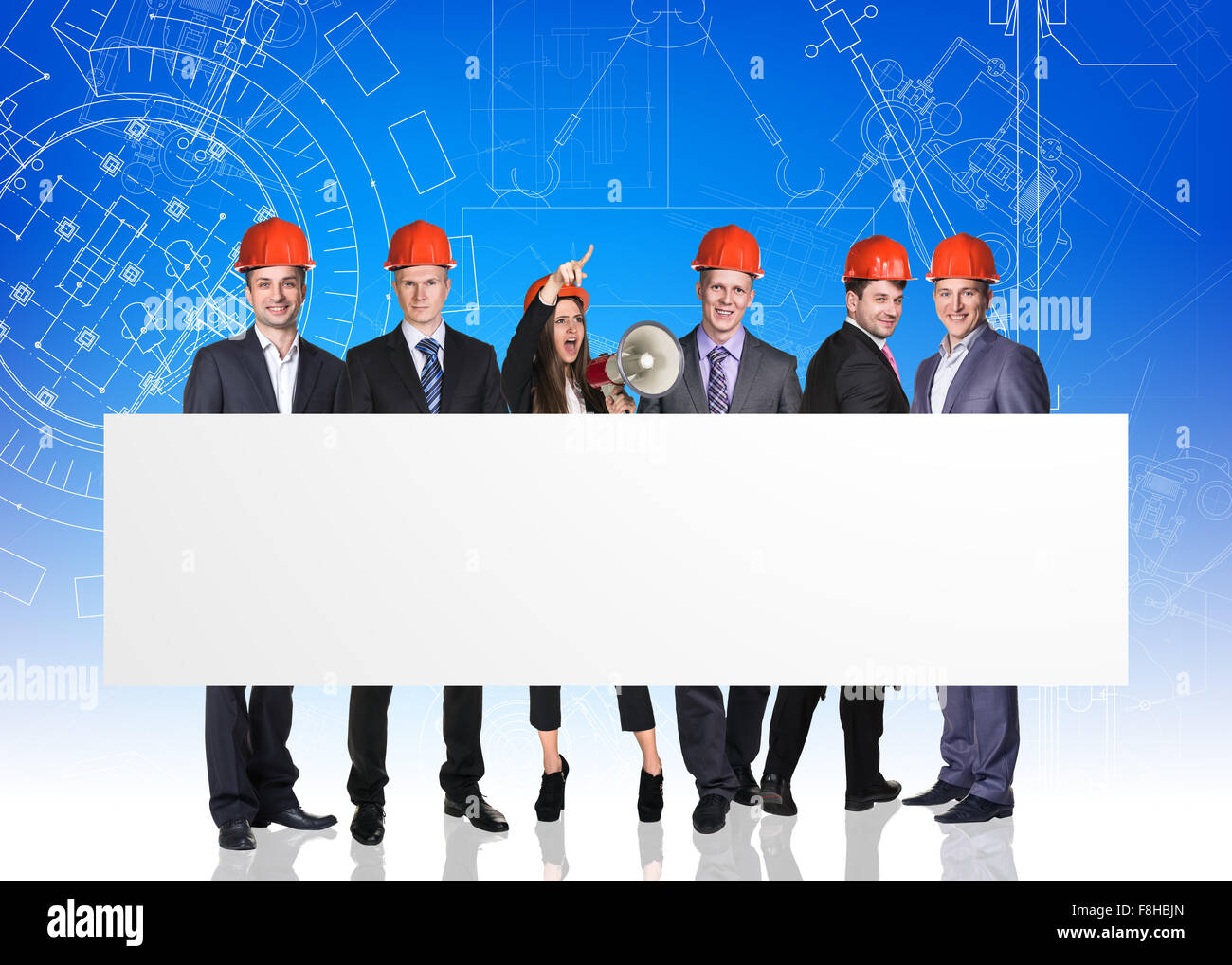 Group of business people with white board Stock Photo - Alamy
