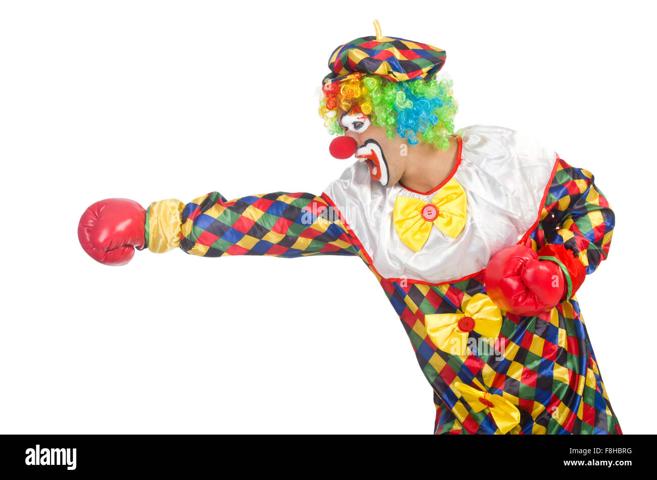 Clown with boxing gloves isolated on white Stock Photo Alamy