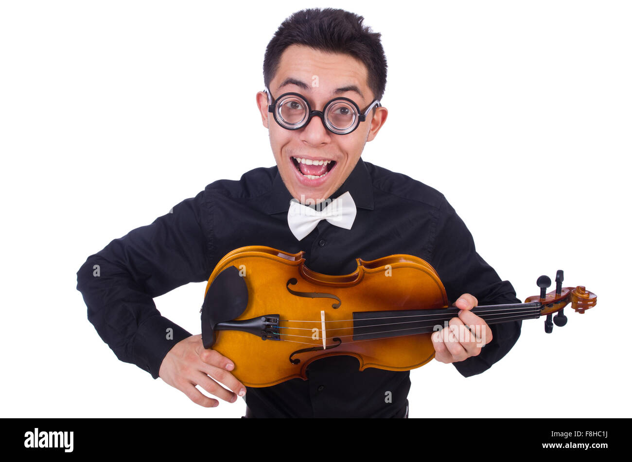 Funny violin player on white Stock Photo Alamy