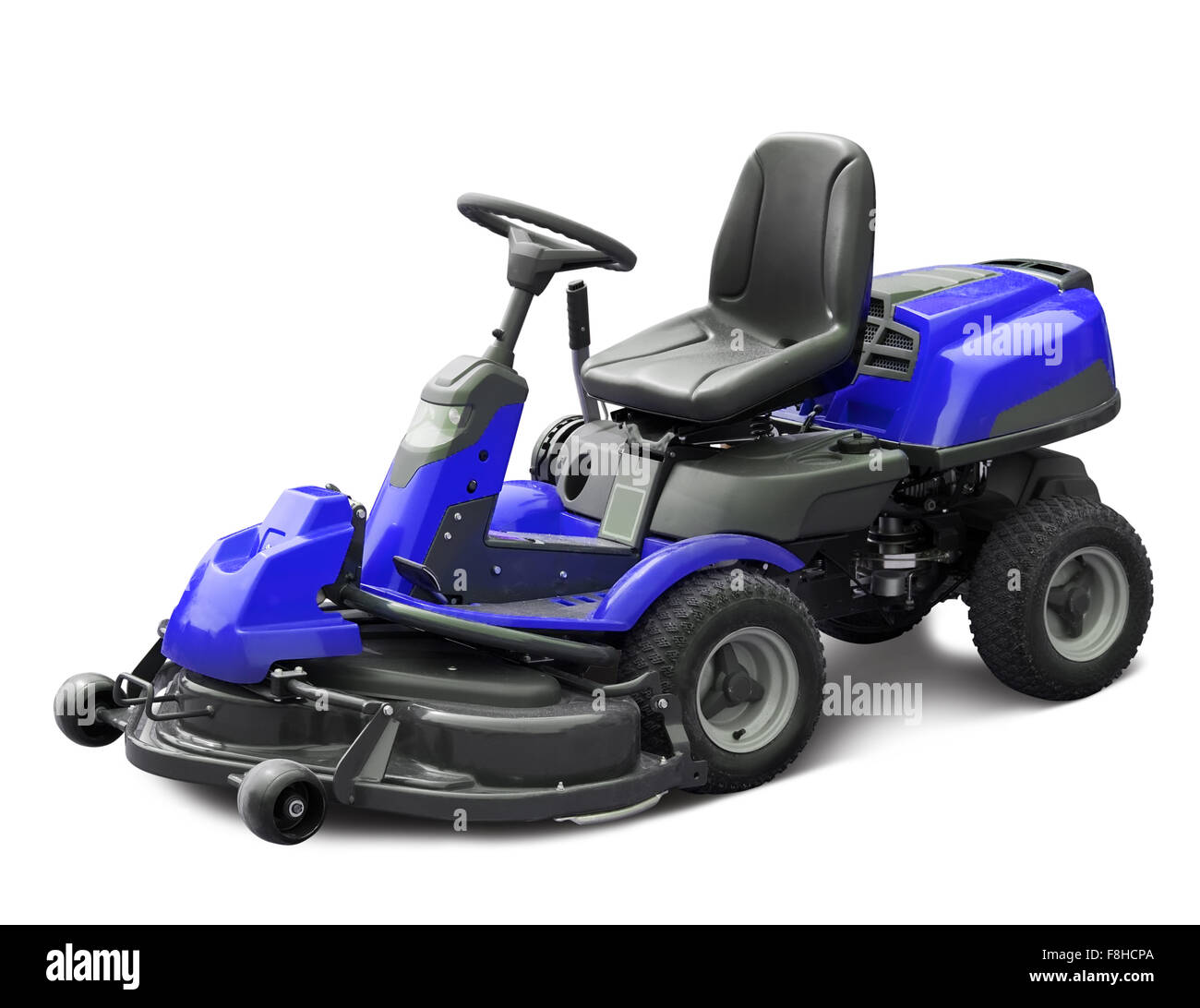 Blue lawn mower. Isolated with clipping path Stock Photo - Alamy