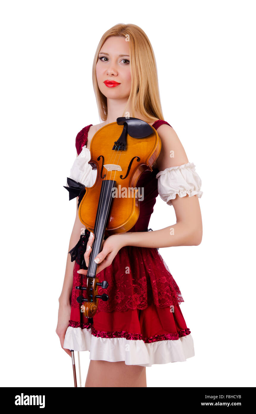 Girl playing violin on white Stock Photo - Alamy