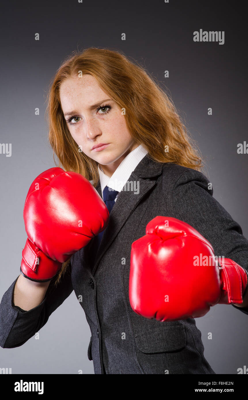 Woman boxer in dark room Stock Photo Alamy