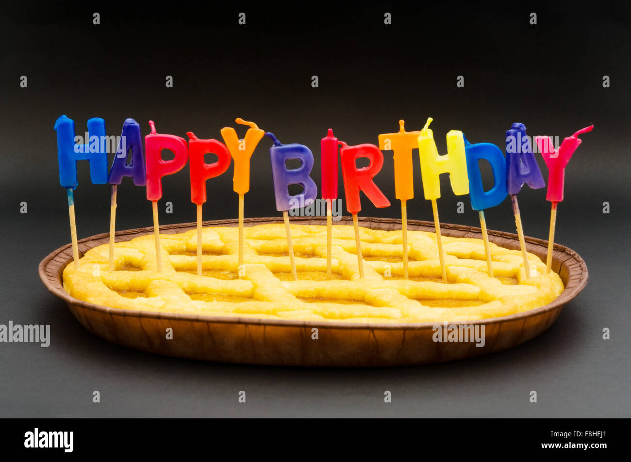 Happy birthday candles in the pie Stock Photo Alamy