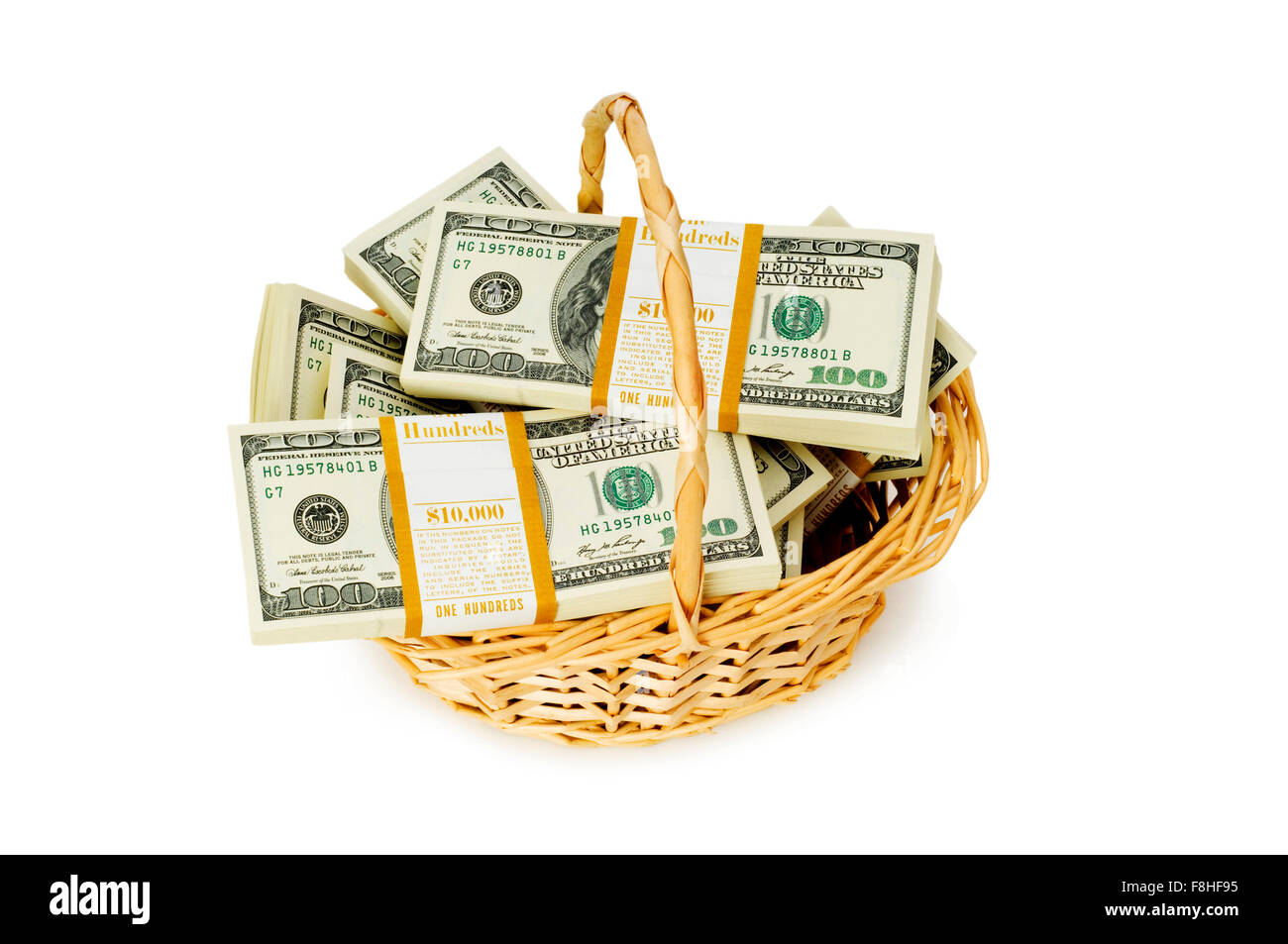 Basket full of dollars isolated on white Stock Photo Alamy