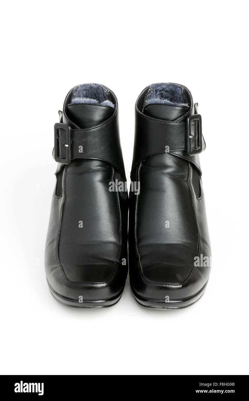 Black boots isolated on the white background Stock Photo - Alamy