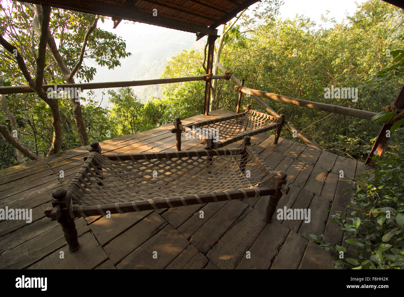 A machan or forest hut in forests of Chorla Ghats, Goa, India Stock Photo