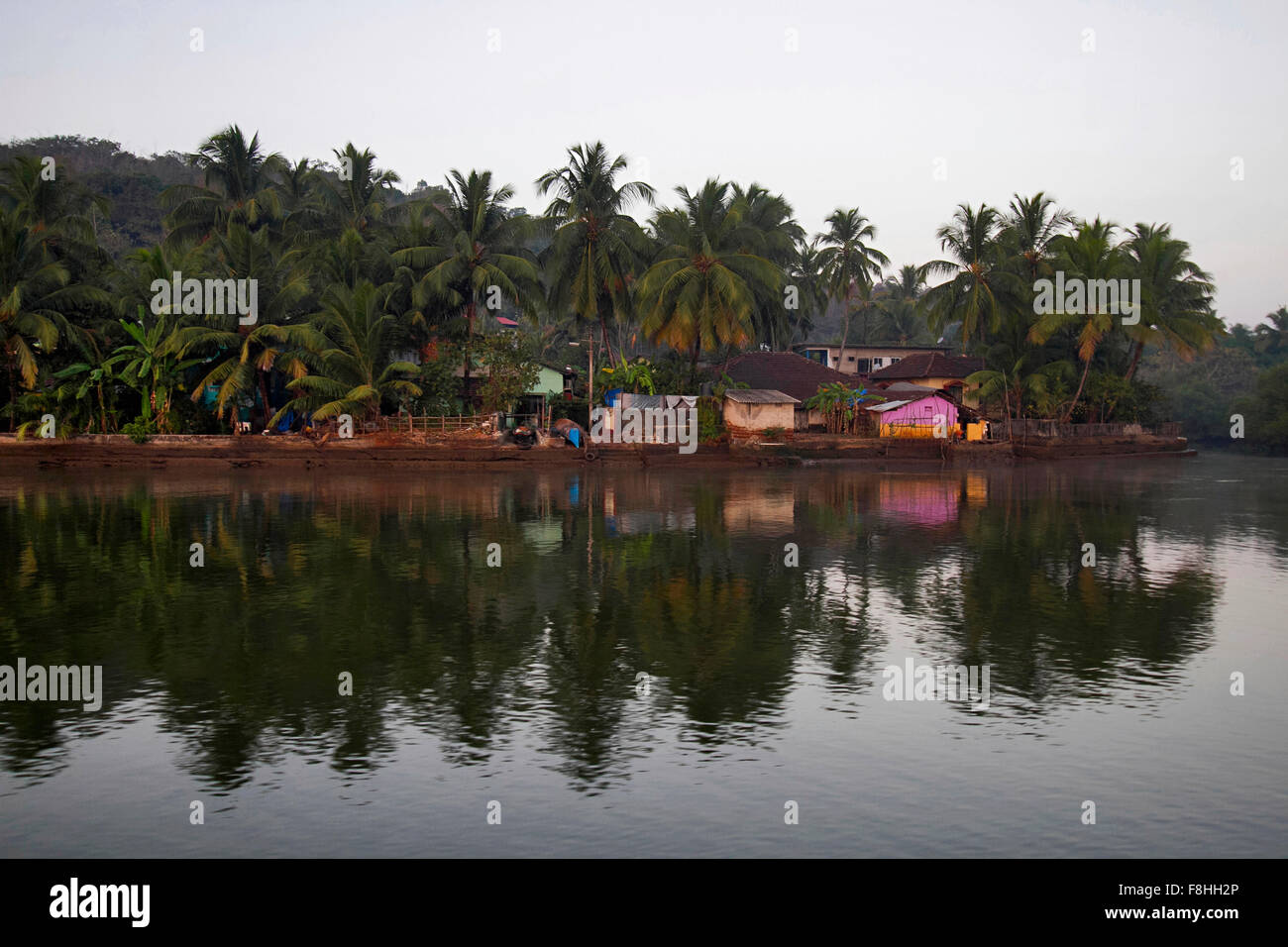 A small suburb of Ecossim on Bardez river, North Goa, India Stock Photo