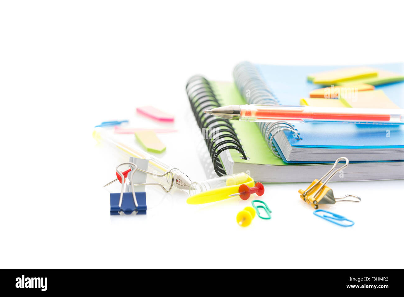 School Supplies on White background with Copy Space Stock Photo