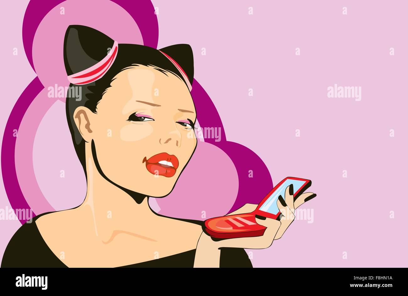 vector image of woman with red cell phone Stock Vector