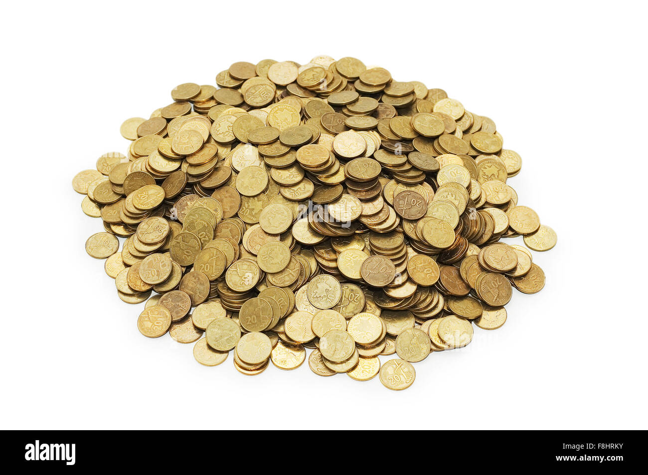 Pile of golden coins isolated on white Stock Photo - Alamy