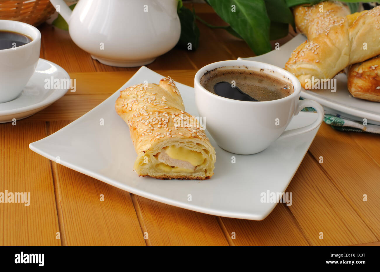 Roll out puff pastry with ham and cheese Stock Photo