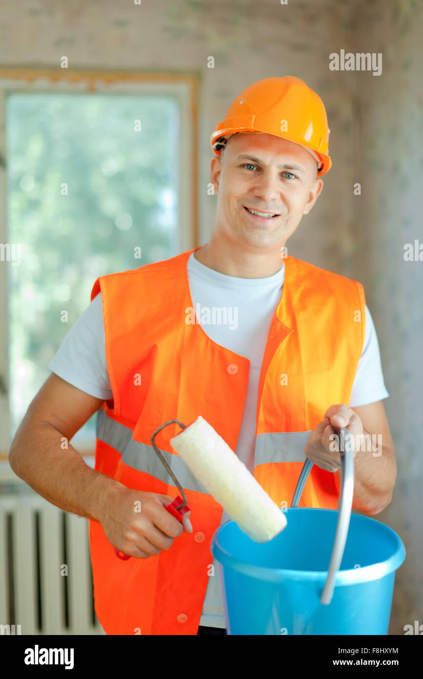 house painters with paint roller is ready for operation Stock Photo Alamy