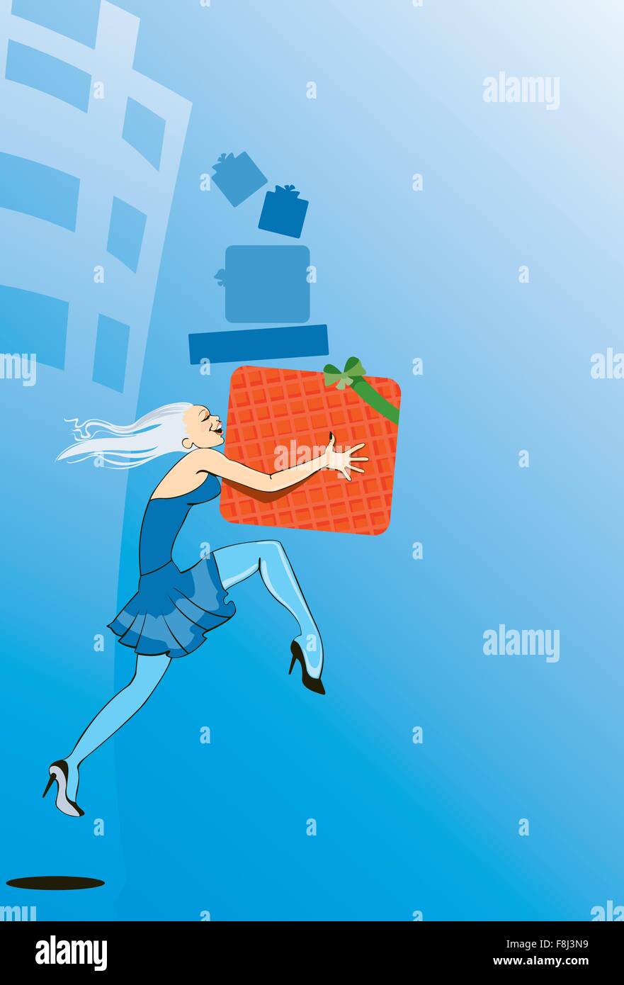 vector image of happy running girl with presents after shopping Stock Vector Image & Art Alamy