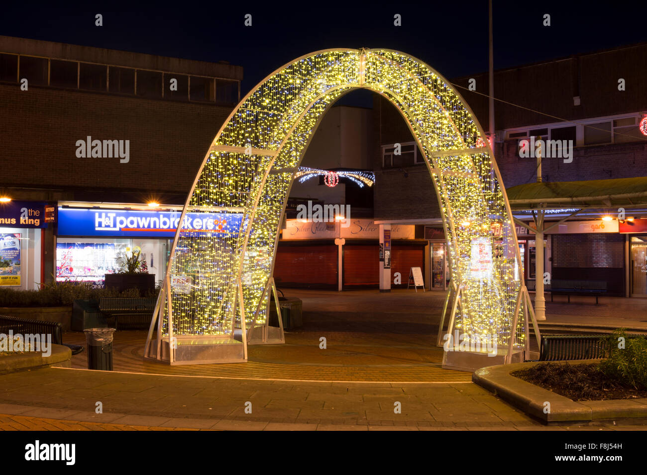 Christmas lights in Shelton Square, Coventry, West Midlands, England