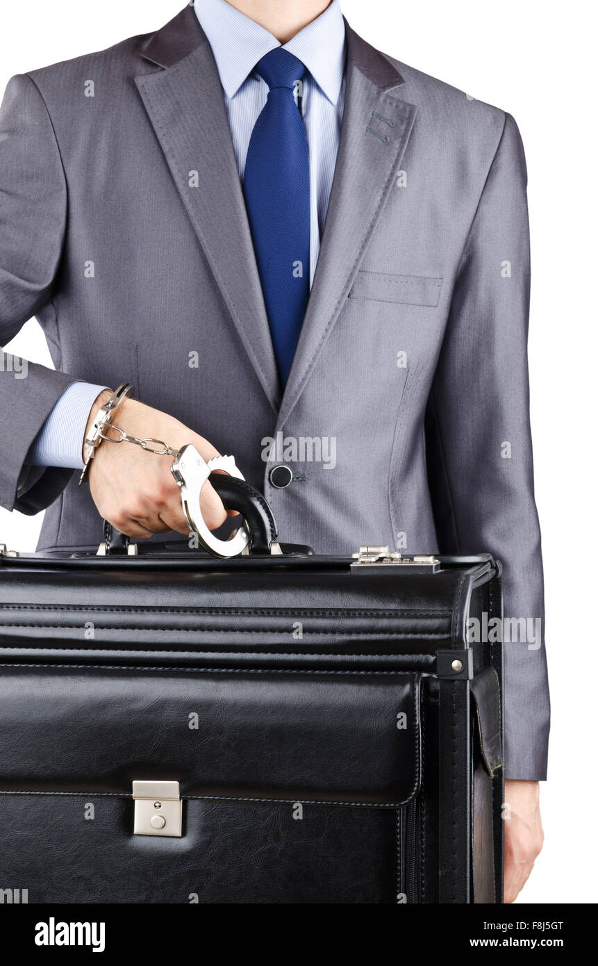 Man with briefcase and handcuffs Stock Photo Alamy