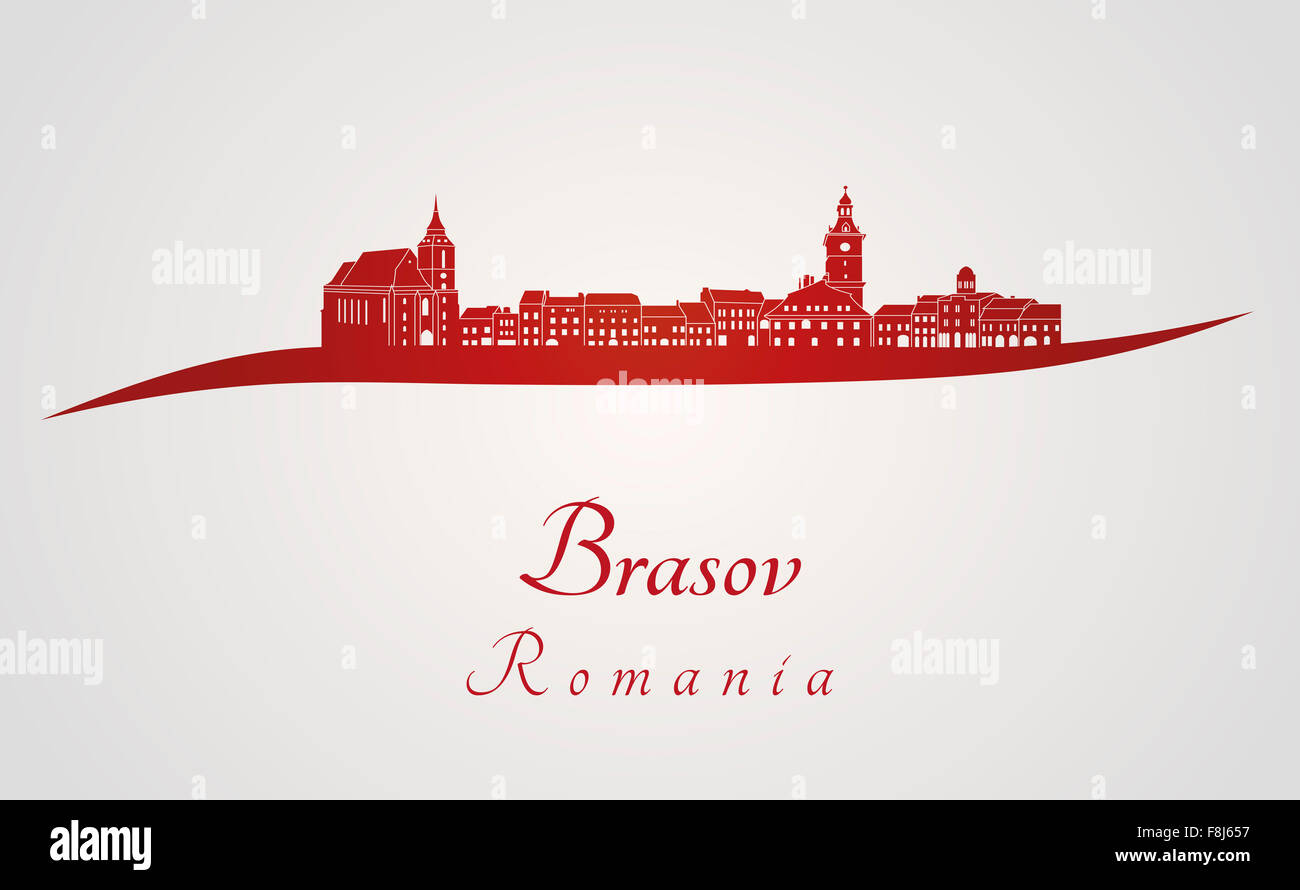Brasov skyline in red and gray background in editable vector file Stock Photo