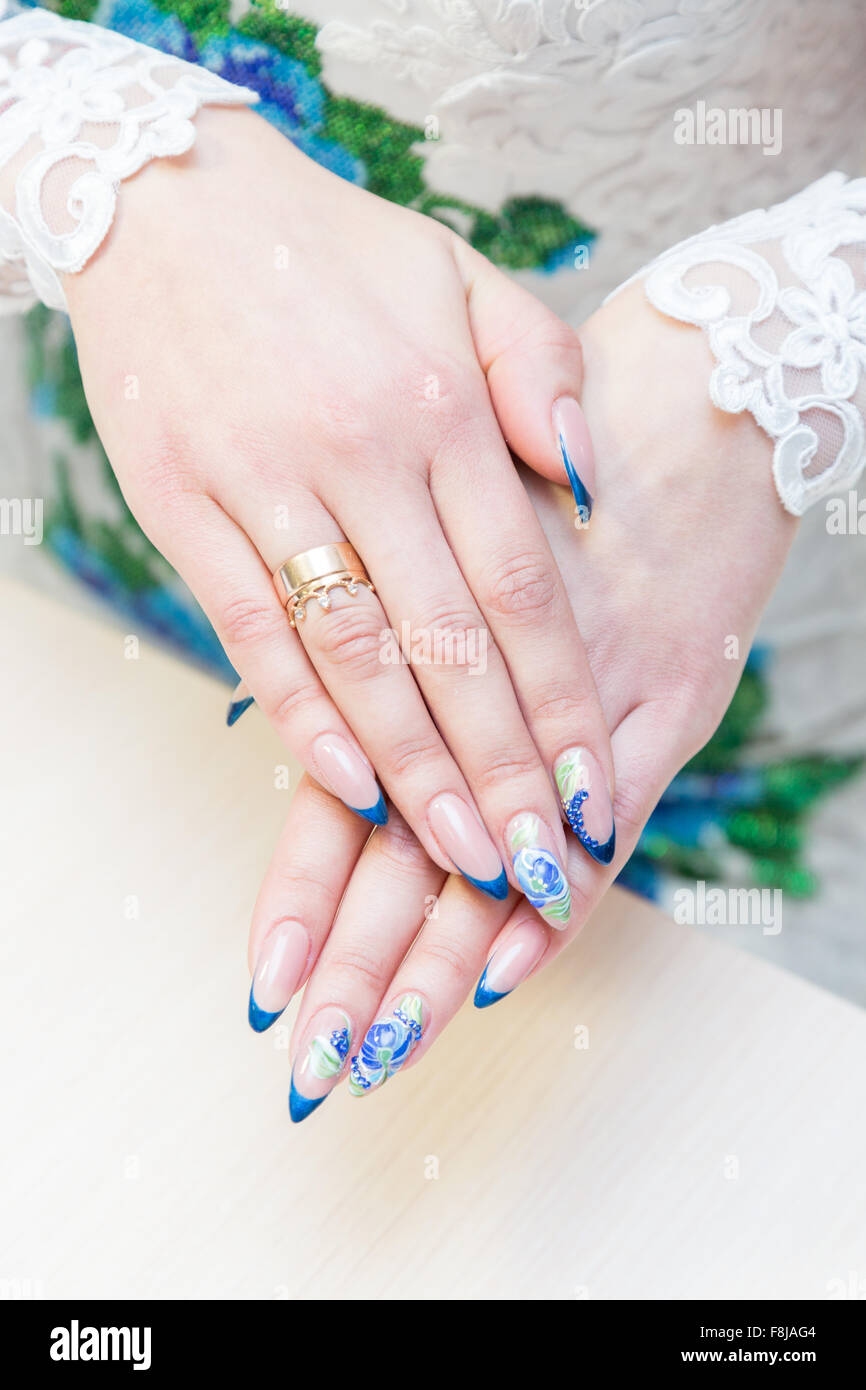 close up of stylish manicure nails. Stock Photo