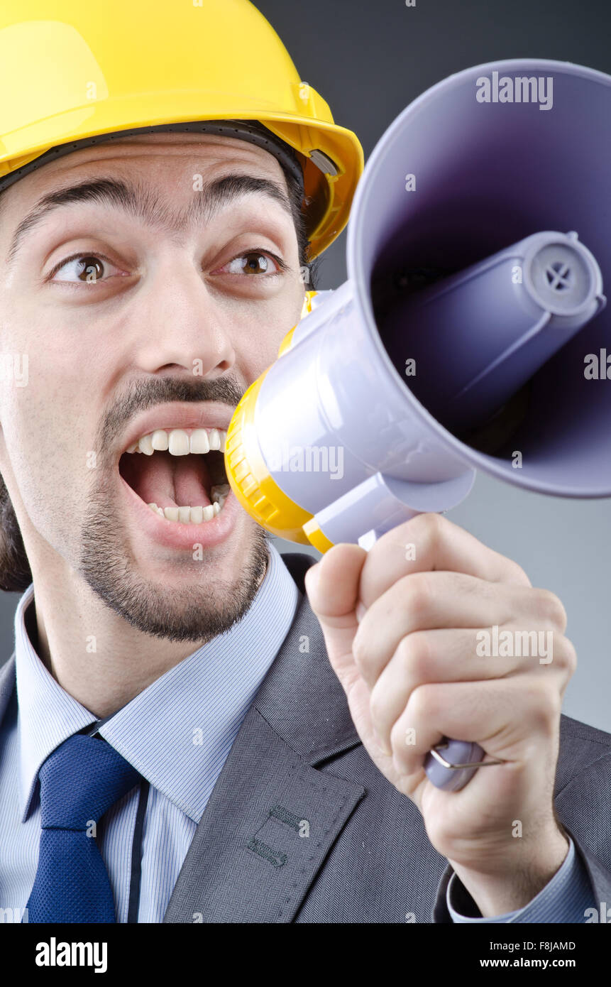 Man shouting and yelling with loudspeaker Stock Photo Alamy