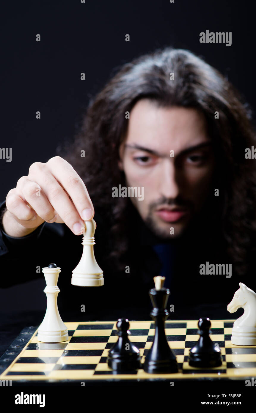 Chess player playing his game Stock Photo Alamy