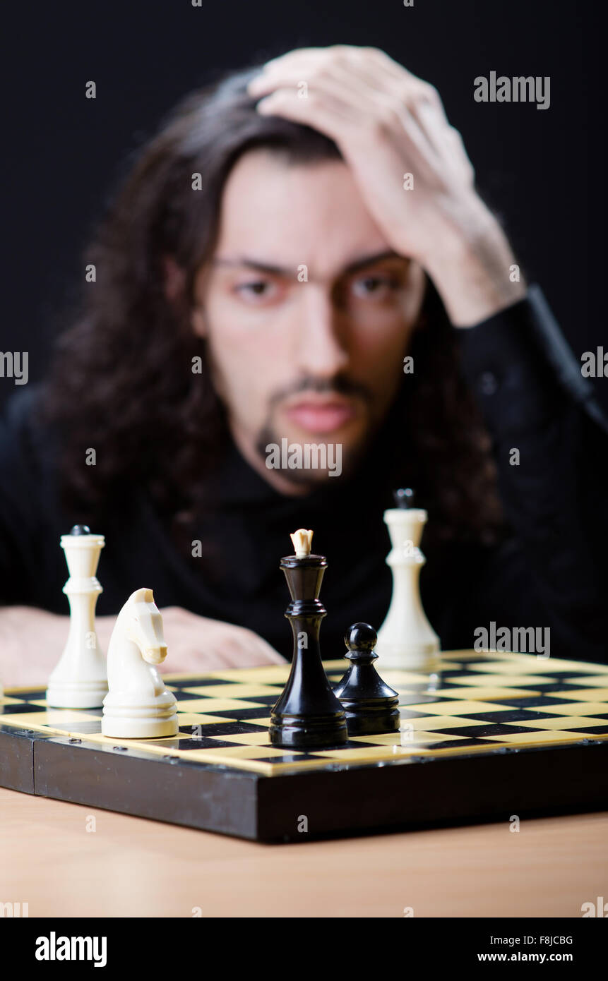 Chess player playing his game Stock Photo Alamy