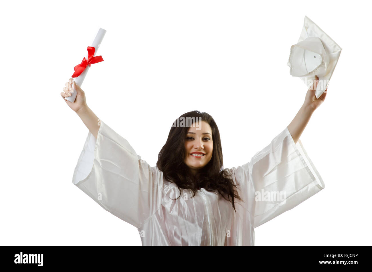 Happy graduate on white background Stock Photo - Alamy