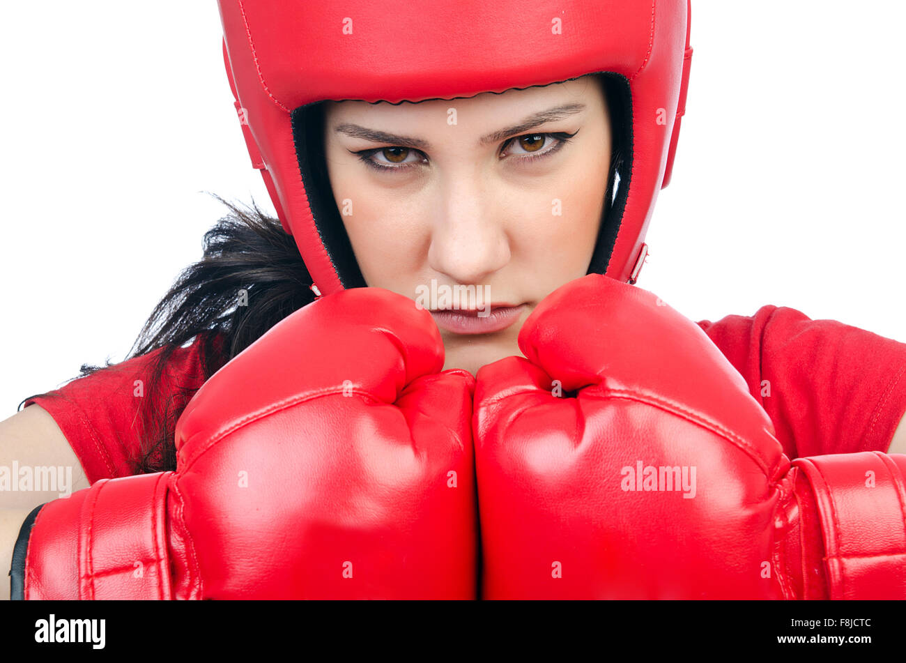 Woman boxer on white background Stock Photo Alamy