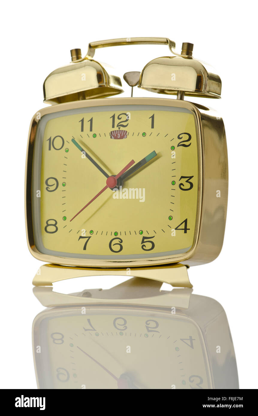 Alarm clock isolated on white Stock Photo - Alamy