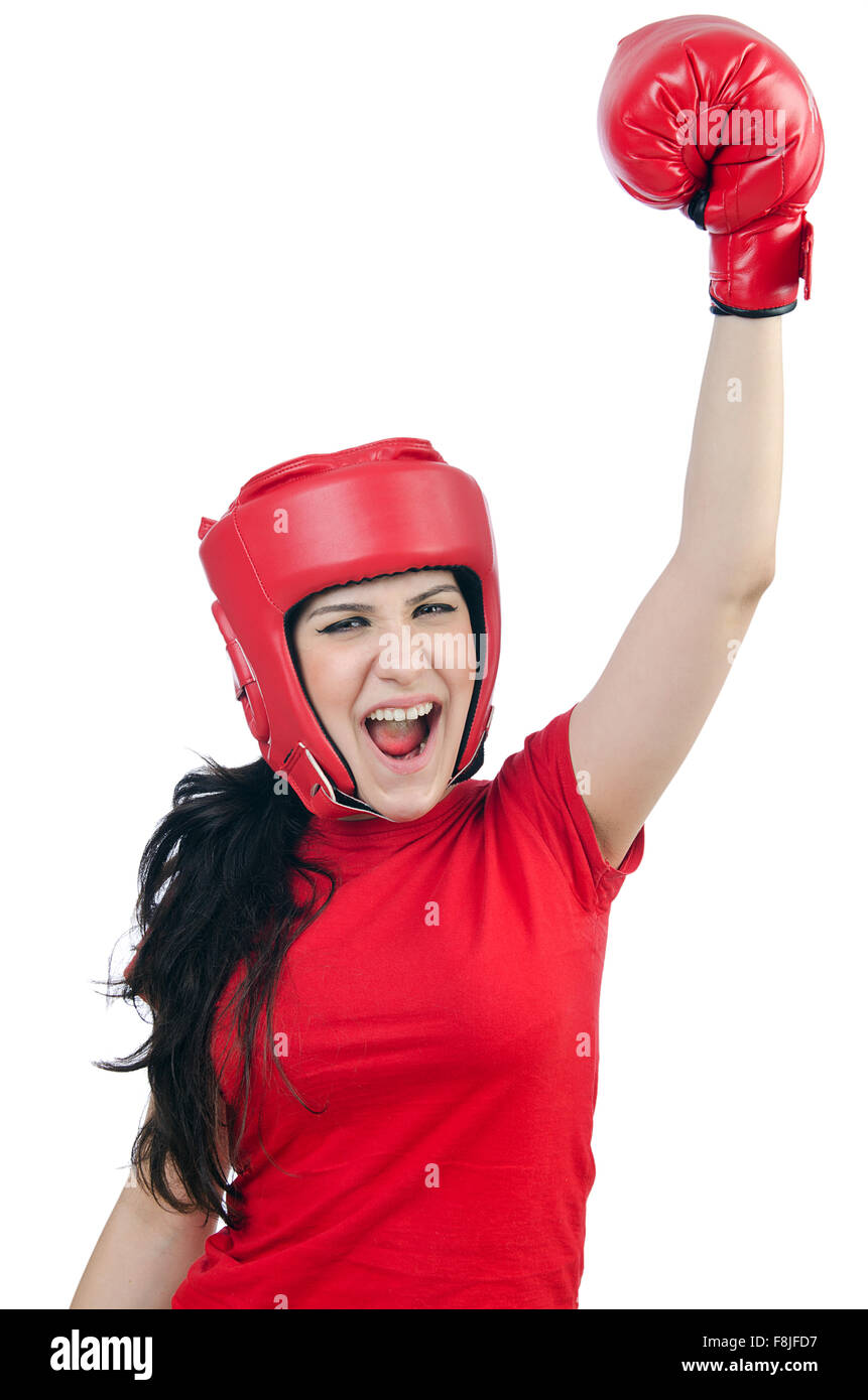 Woman boxer on white background Stock Photo Alamy