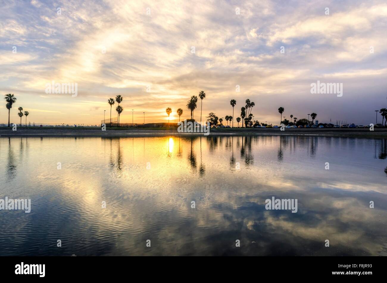 The sunrise over Sail bay in Mission Bay over the Pacific beach in San Diego, California in the United States of America. A view Stock Photo