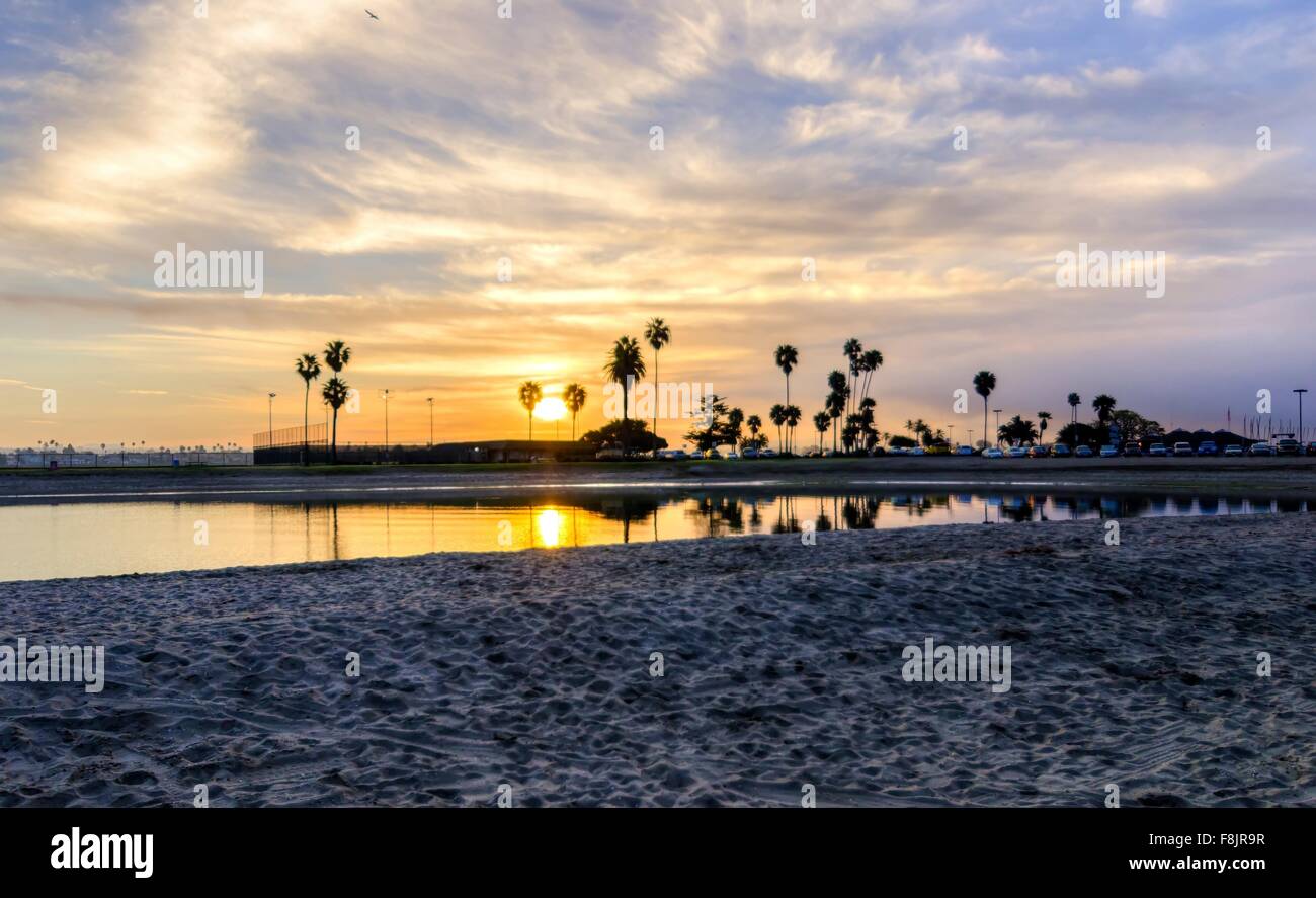 The sunrise over Sail bay in Mission Bay over the Pacific beach in San Diego, California in the United States of America. A view Stock Photo